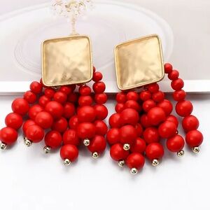 Red Cascade Beaded Earrings